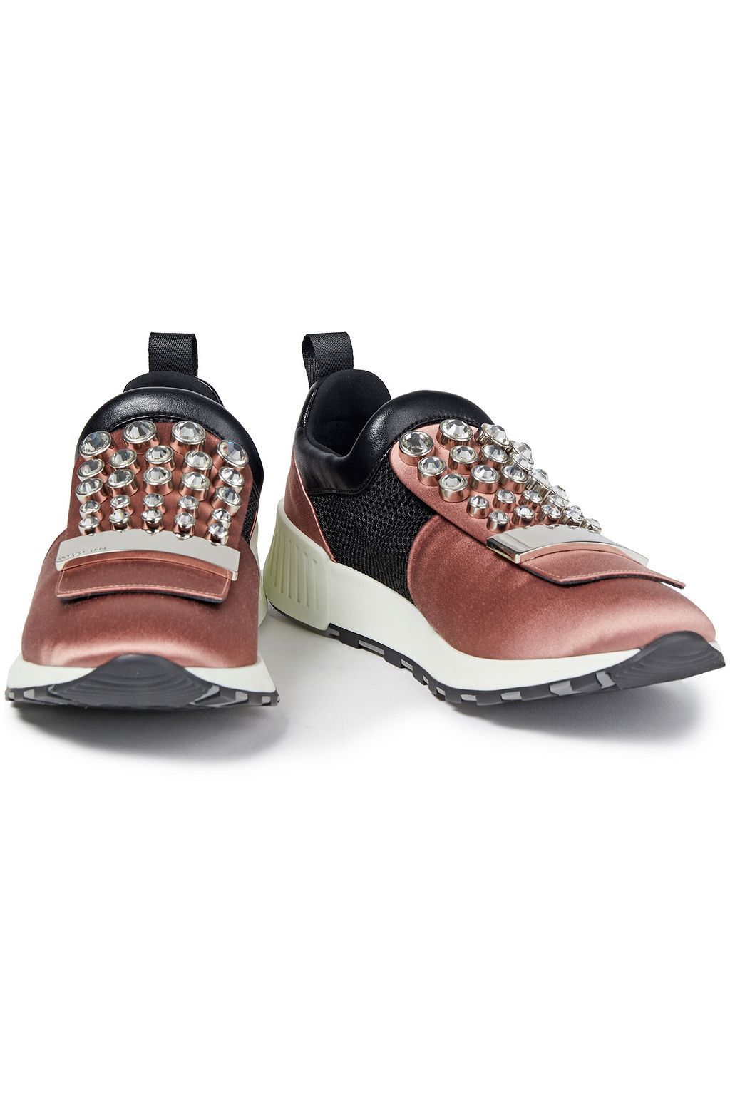 SERGIO ROSSI Embellished satin and mesh sneakers