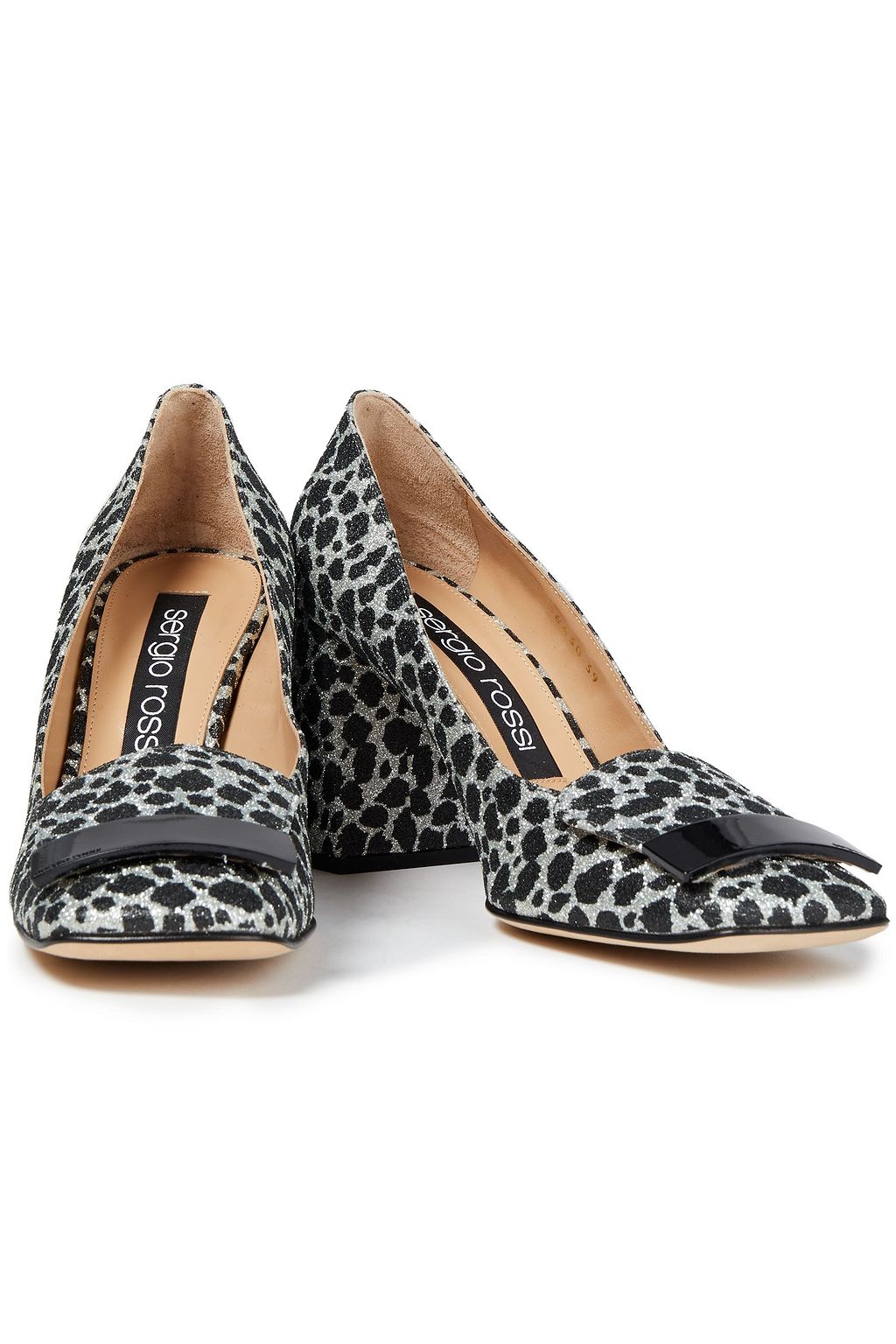 SERGIO ROSSI Glittered leopard-print woven pumps