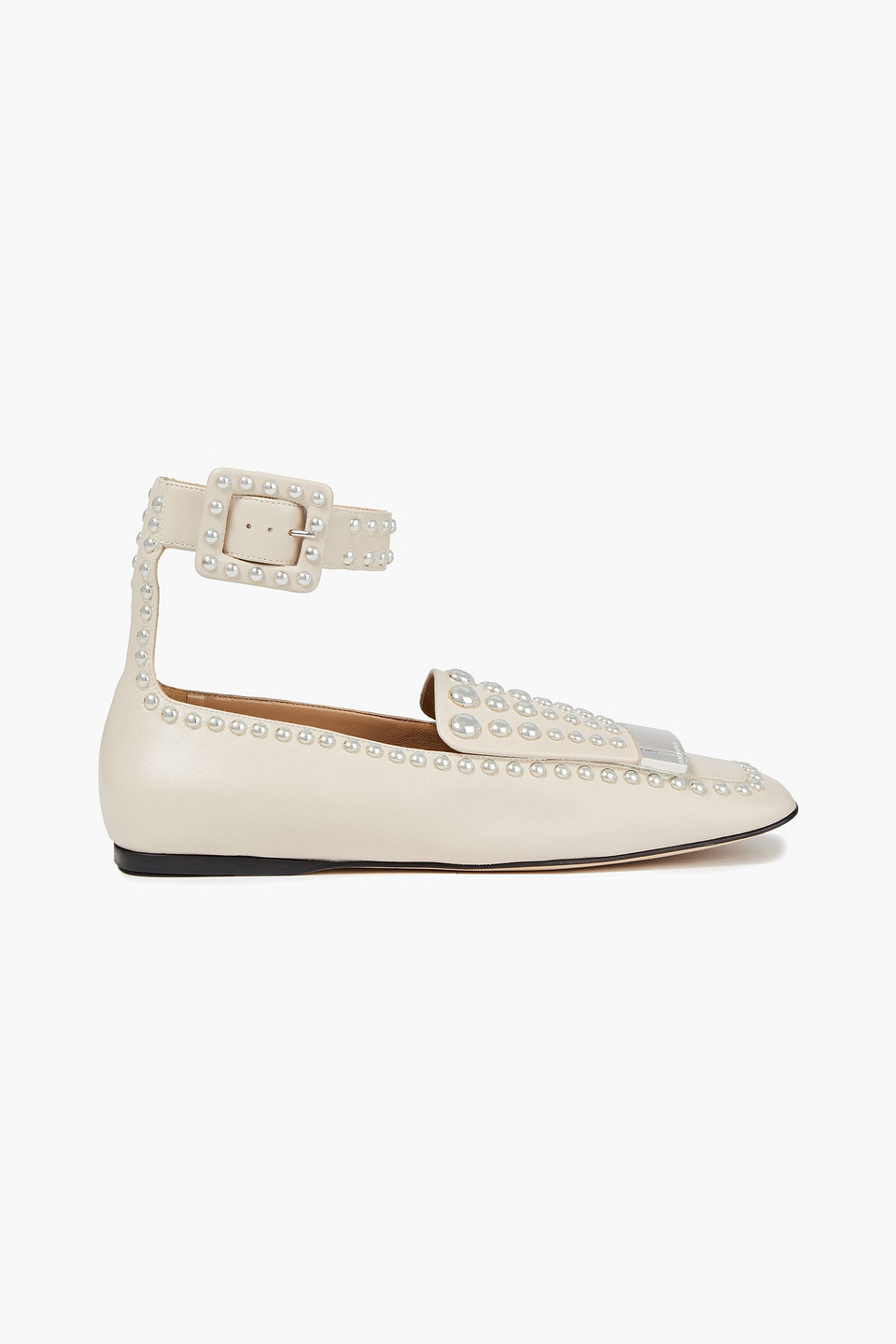 sergio rossi - studded leather loafers - white - eu 36