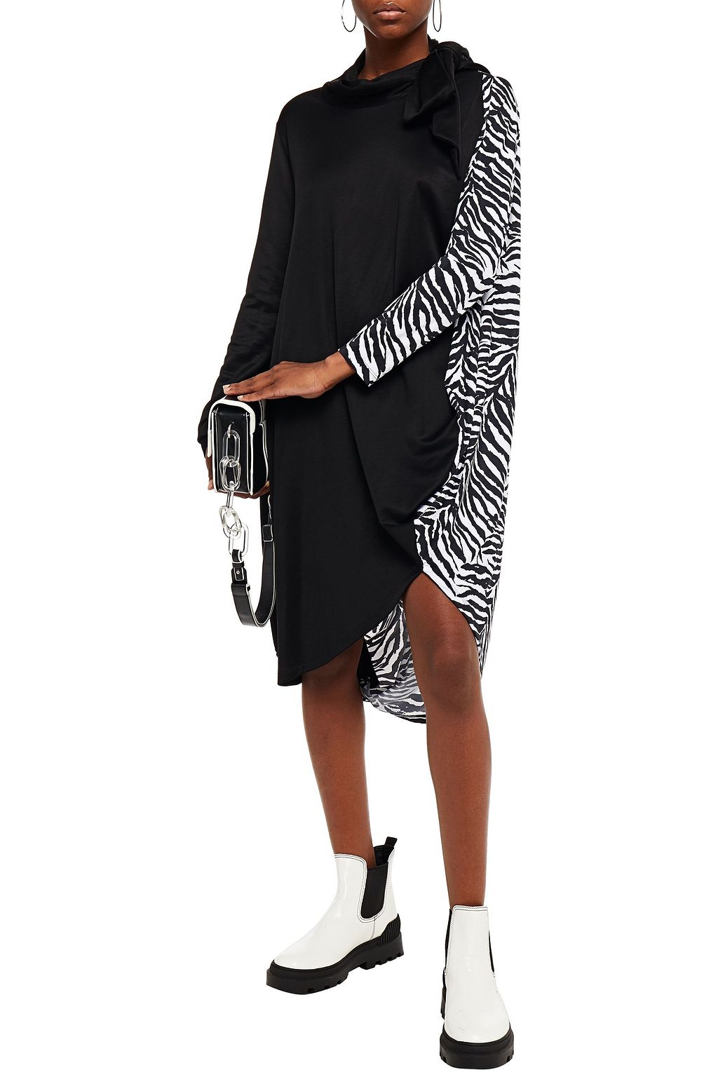 MM6 MAISON MARGIELA Oversized satin-jersey and zebra-print stretch-jersey dress