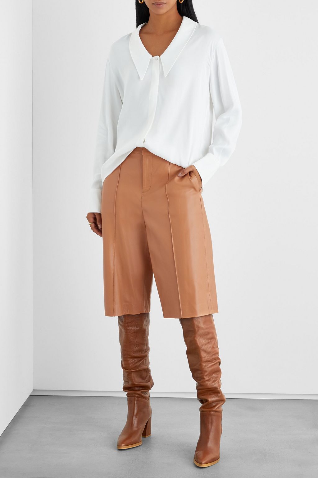 IRIS & INK Clarisse ruched pebbled-leather knee boots