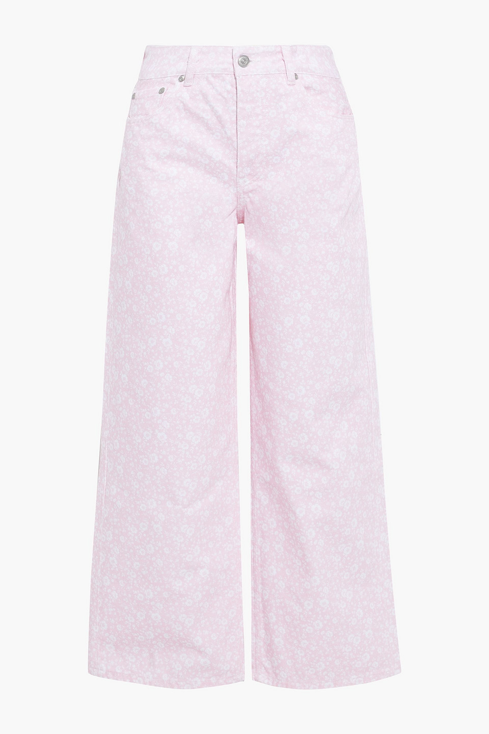 ganni - floral-print high-rise wide-leg jeans - pink - 25