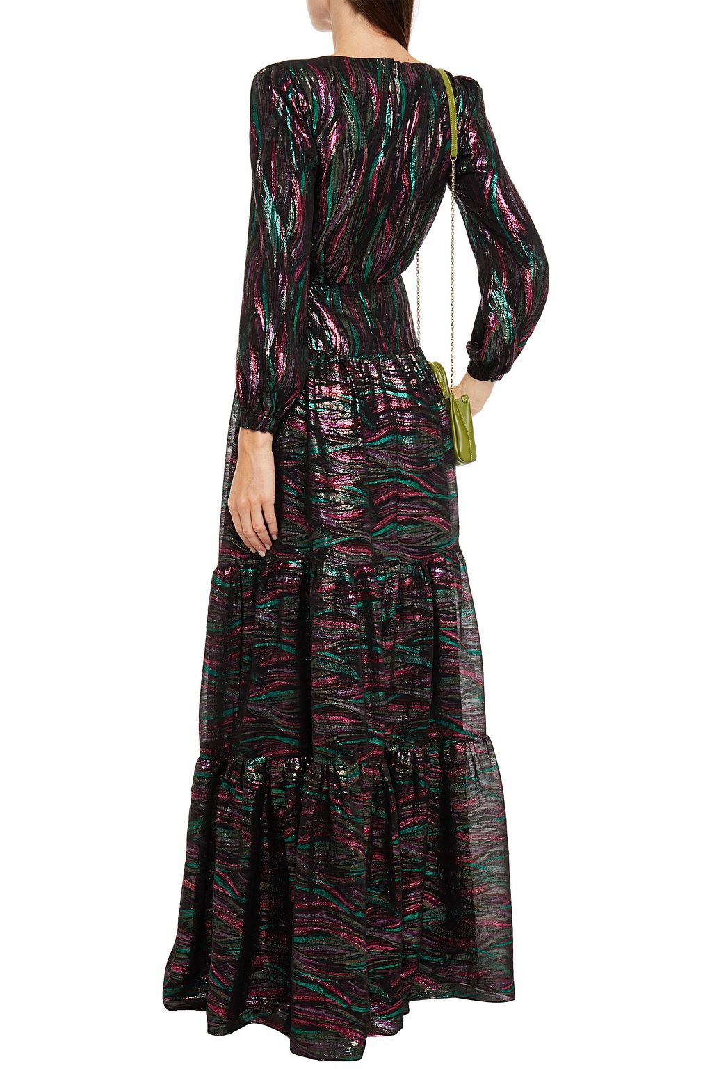 SALONI Tiered metallic silk-blend jacquard gown