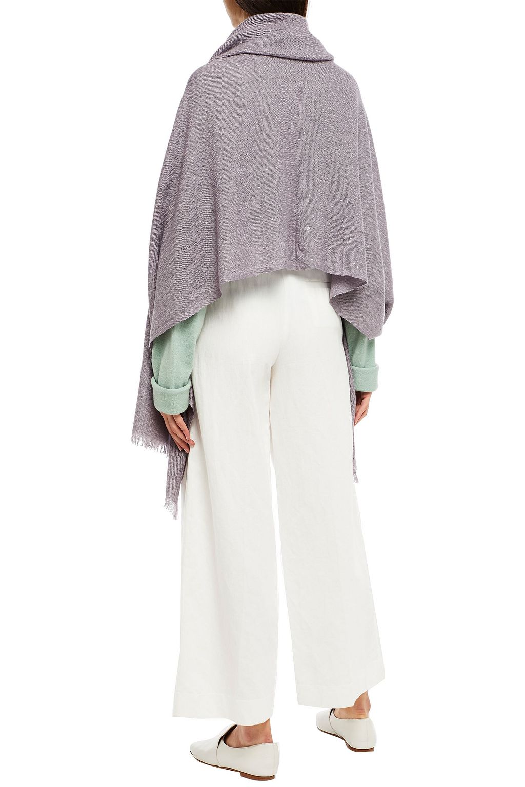 BRUNELLO CUCINELLI Frayed sequin-embellished cashmere and silk-blend scarf