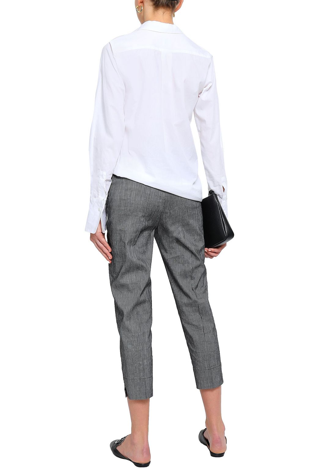 GENTRYPORTOFINO Cropped striped linen-blend slim-leg pants