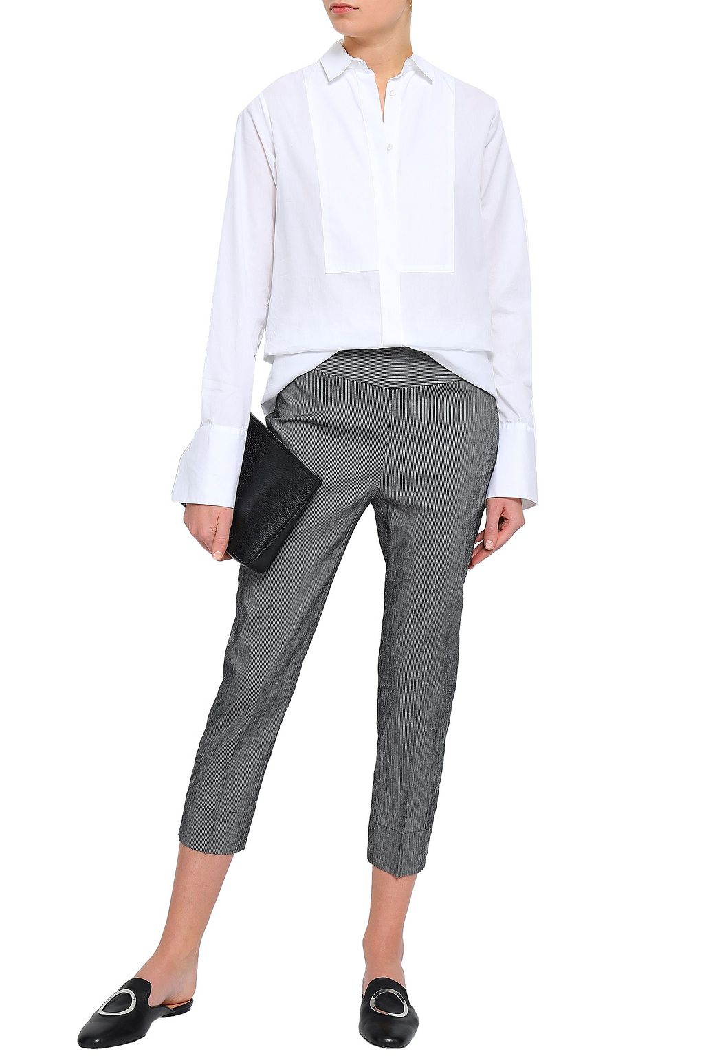 GENTRYPORTOFINO Cropped striped linen-blend slim-leg pants