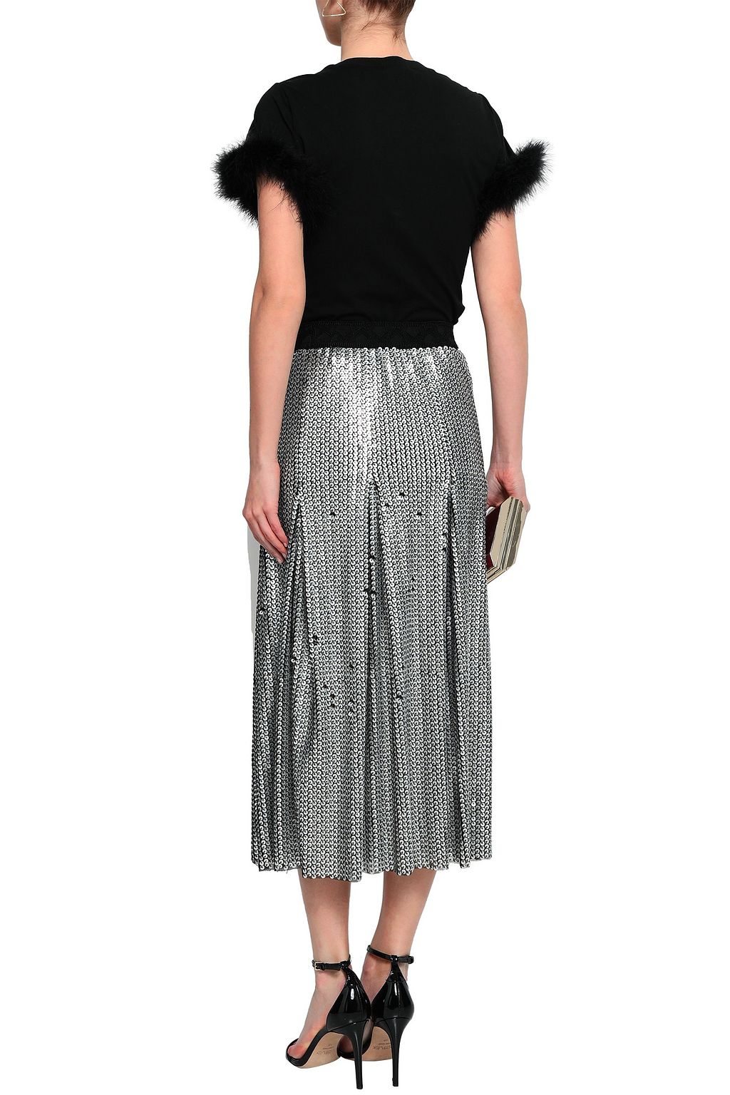 CINQ À SEPT Zoie feather-trimmed stretch-cotton jersey T-shirt