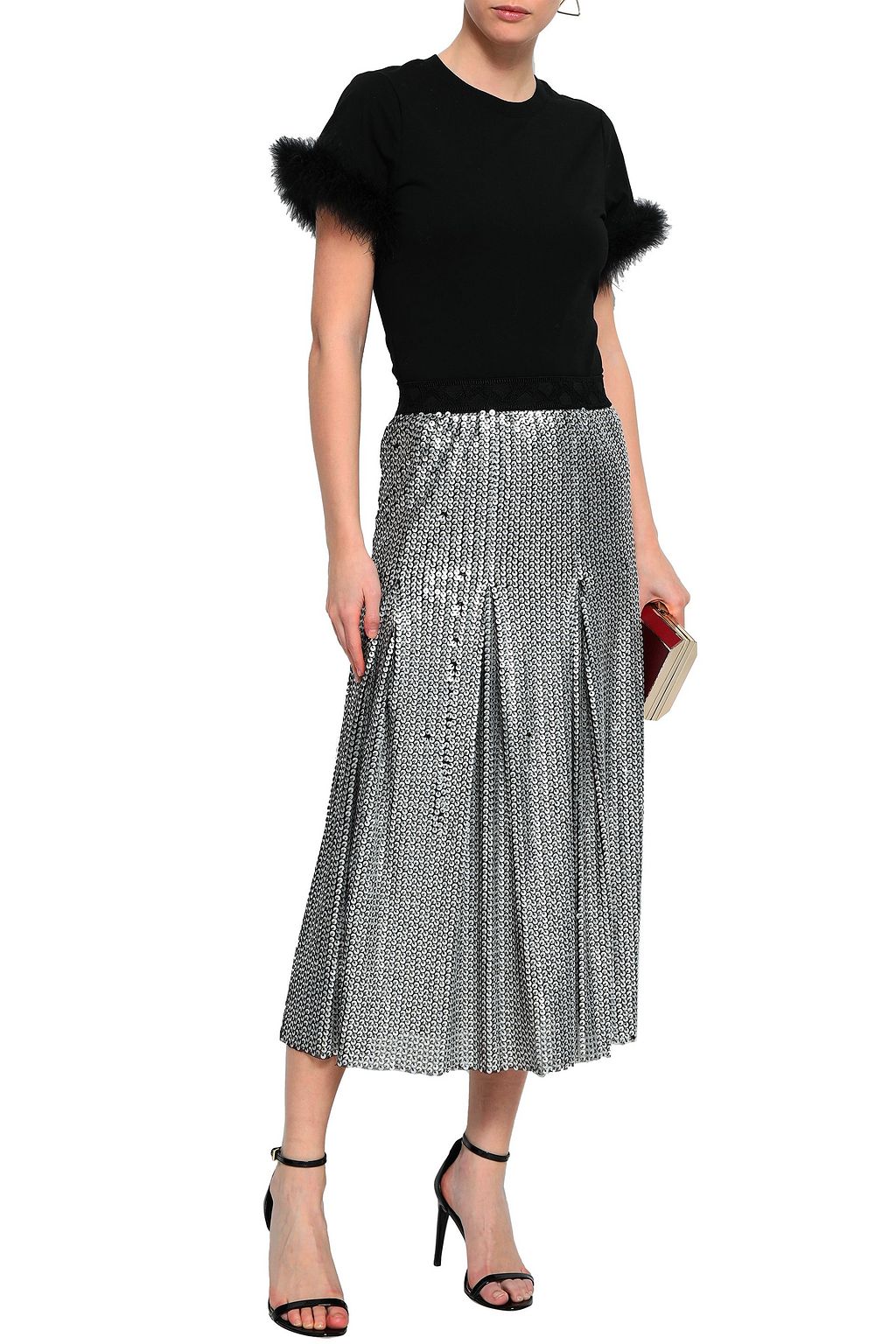CINQ À SEPT Zoie feather-trimmed stretch-cotton jersey T-shirt