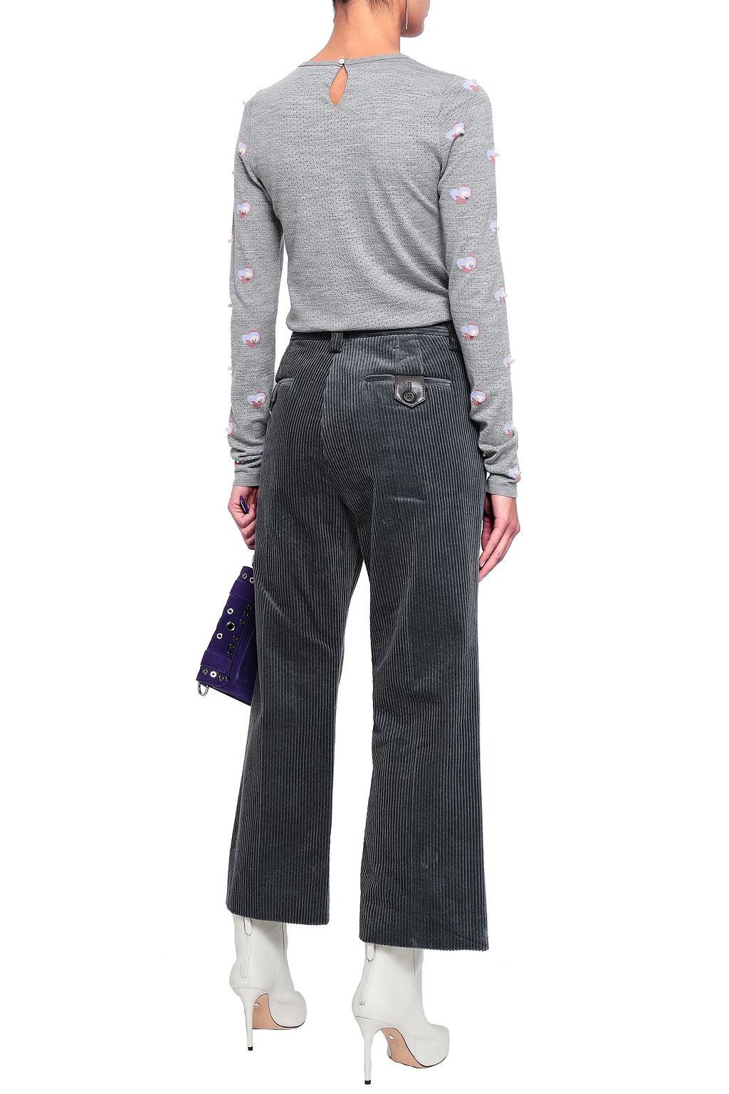 MARC JACOBS Faux leather-trimmed cotton-corduroy kick-flare pants