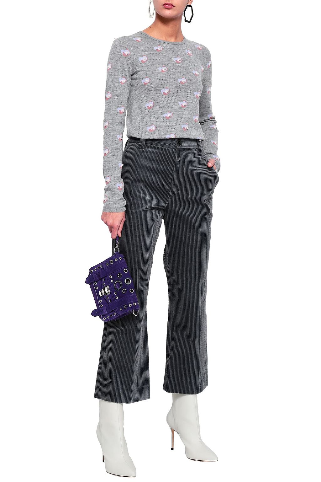 MARC JACOBS Faux leather-trimmed cotton-corduroy kick-flare pants