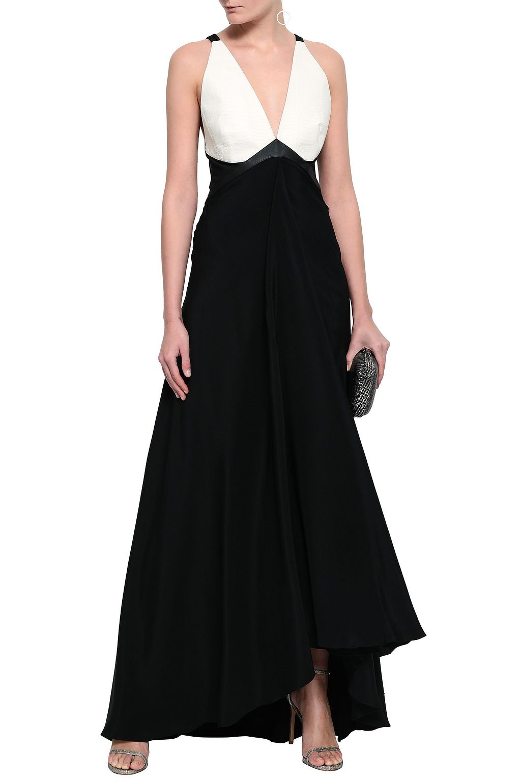 ROBERTO CAVALLI Elaphe-paneled stretch-silk crepe gown