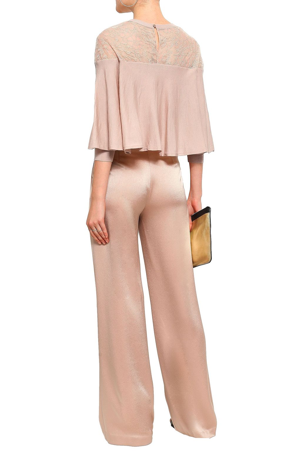 VALENTINO GARAVANI Layered Chantilly lace and wool blouse