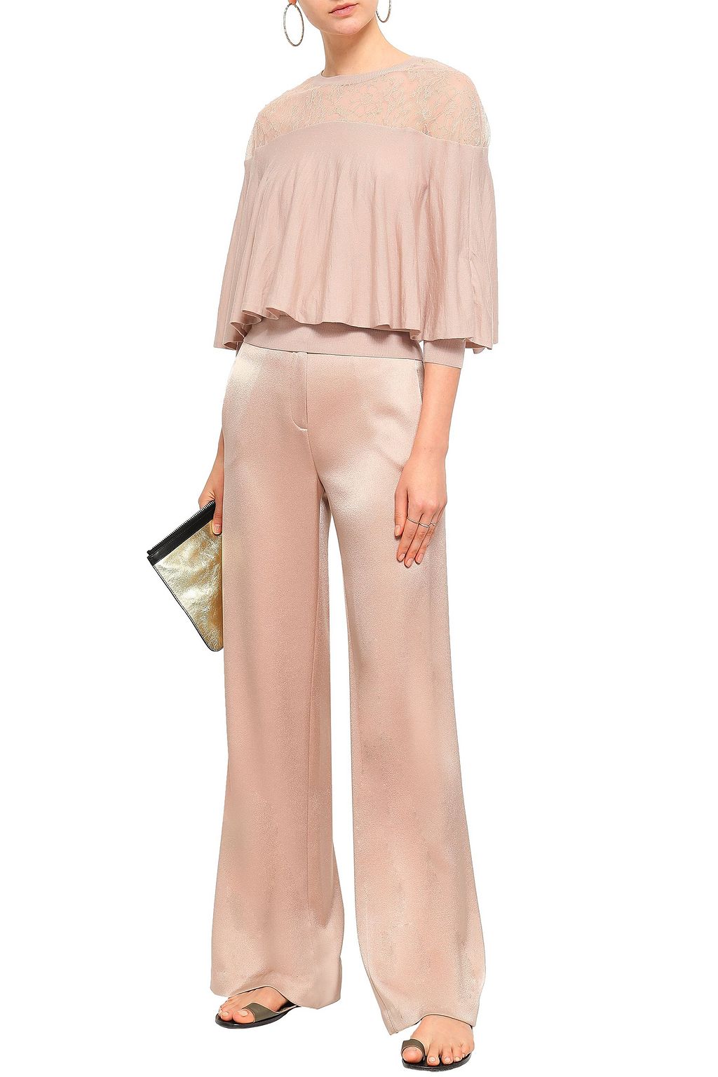 VALENTINO GARAVANI Layered Chantilly lace and wool blouse
