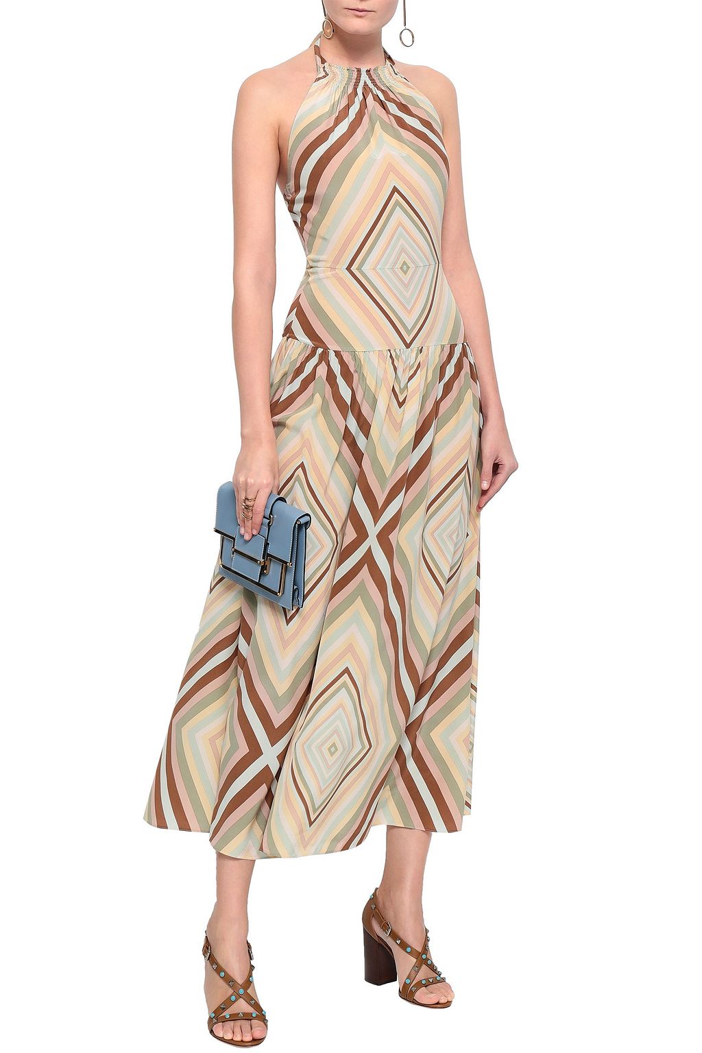 VALENTINO GARAVANI Printed silk halterneck midi dress