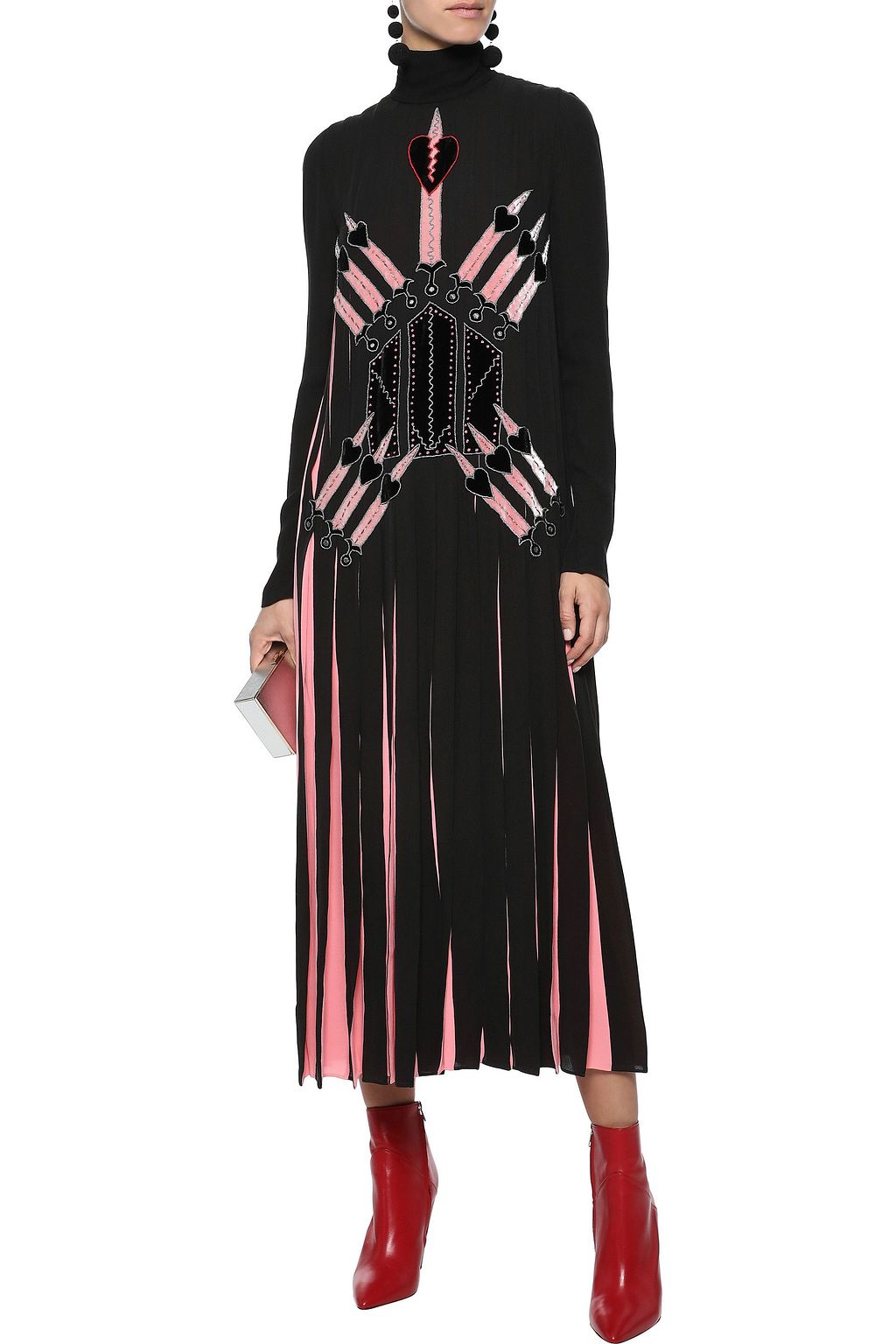 VALENTINO GARAVANI Appliquéd pleated silk crepe de chine turtleneck ...