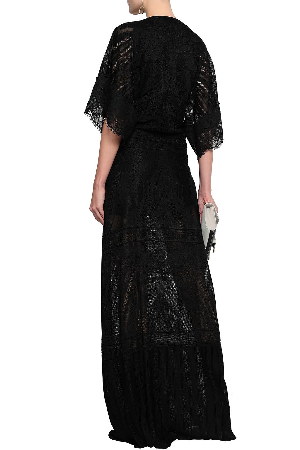 ROBERTO CAVALLI Lace-trimmed pointelle-knit maxi dress