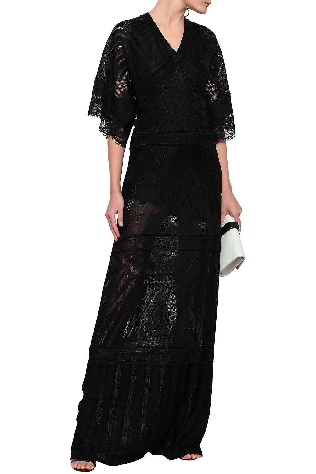 ROBERTO CAVALLI Lace-trimmed pointelle-knit maxi dress