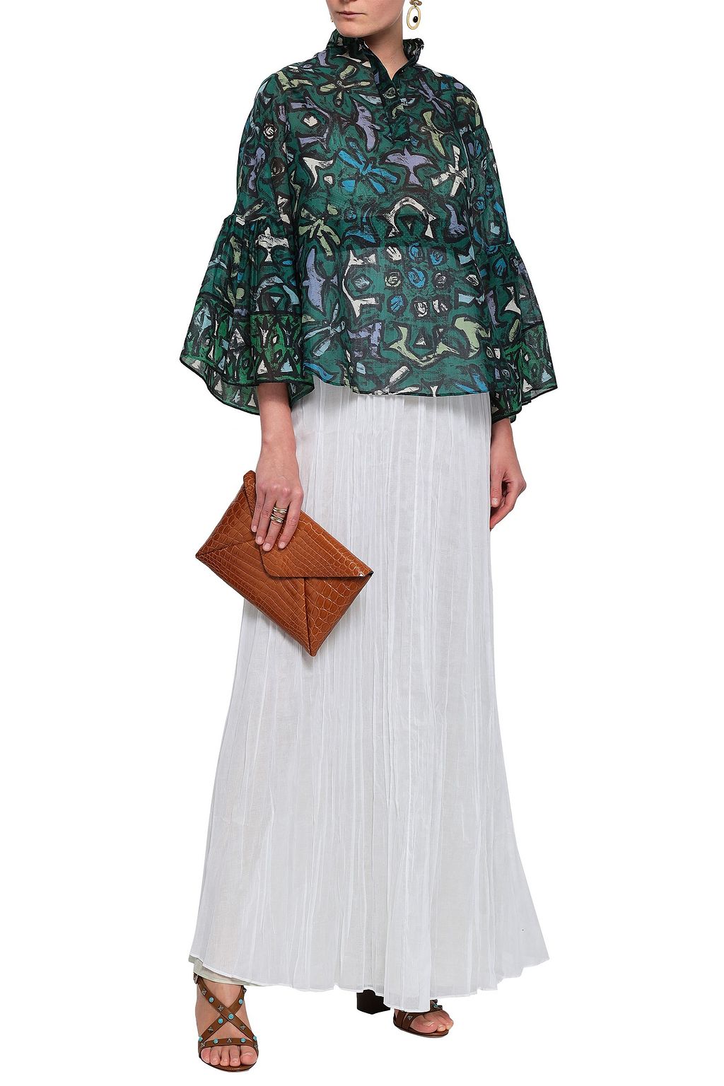 VALENTINO GARAVANI Flared printed cotton-organza blouse