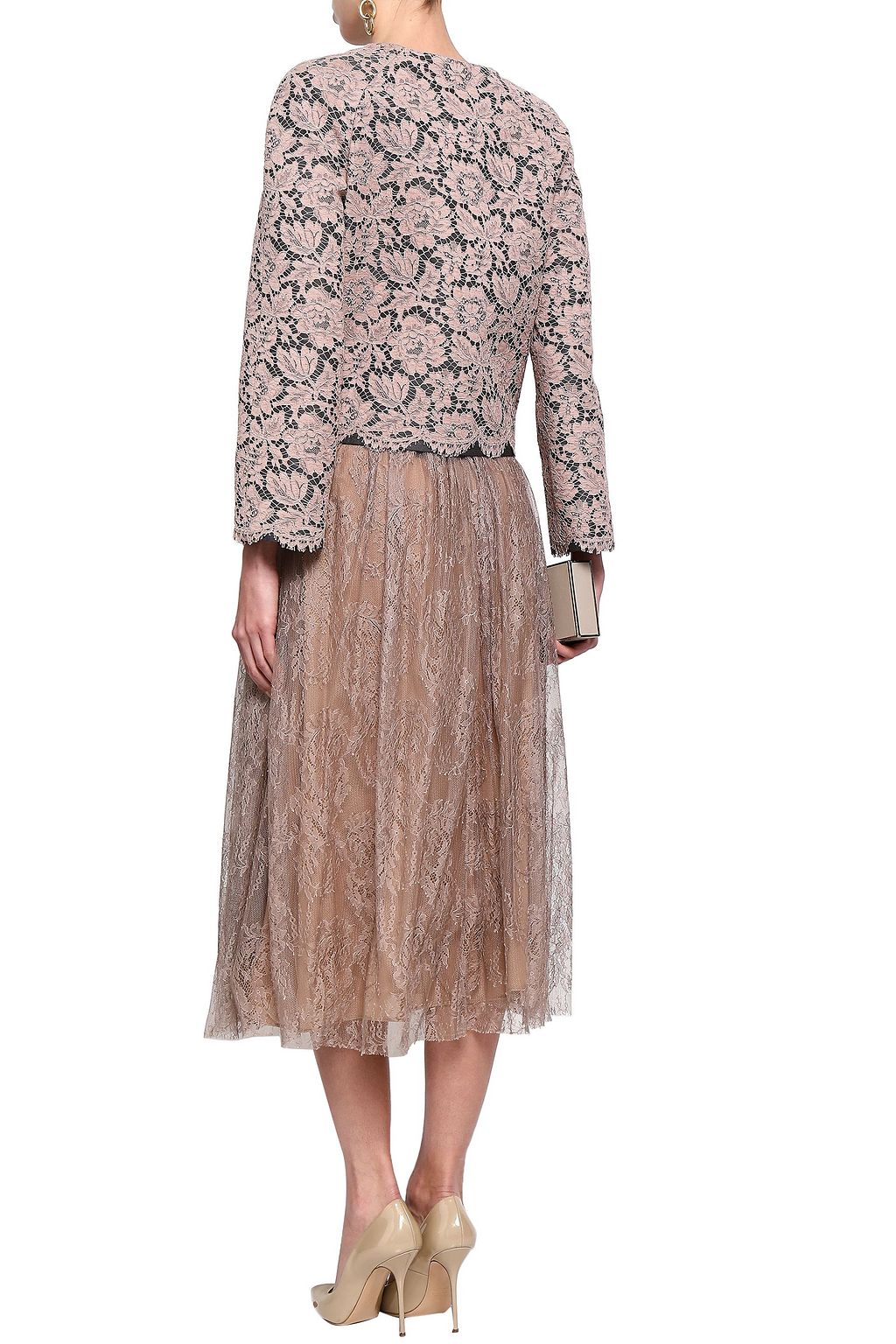 VALENTINO GARAVANI Layered corded lace and wool-blend jacket