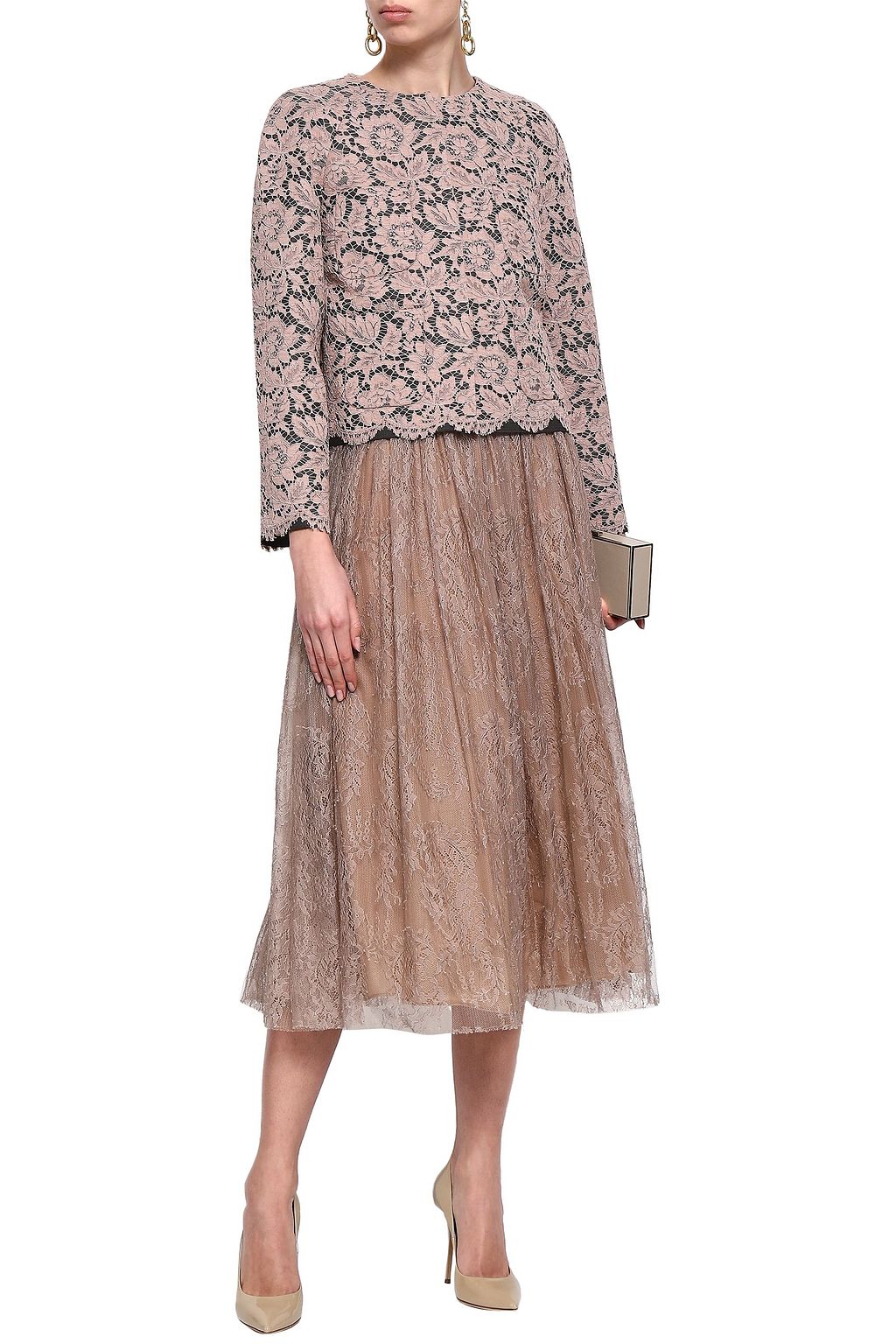 VALENTINO GARAVANI Layered corded lace and wool-blend jacket