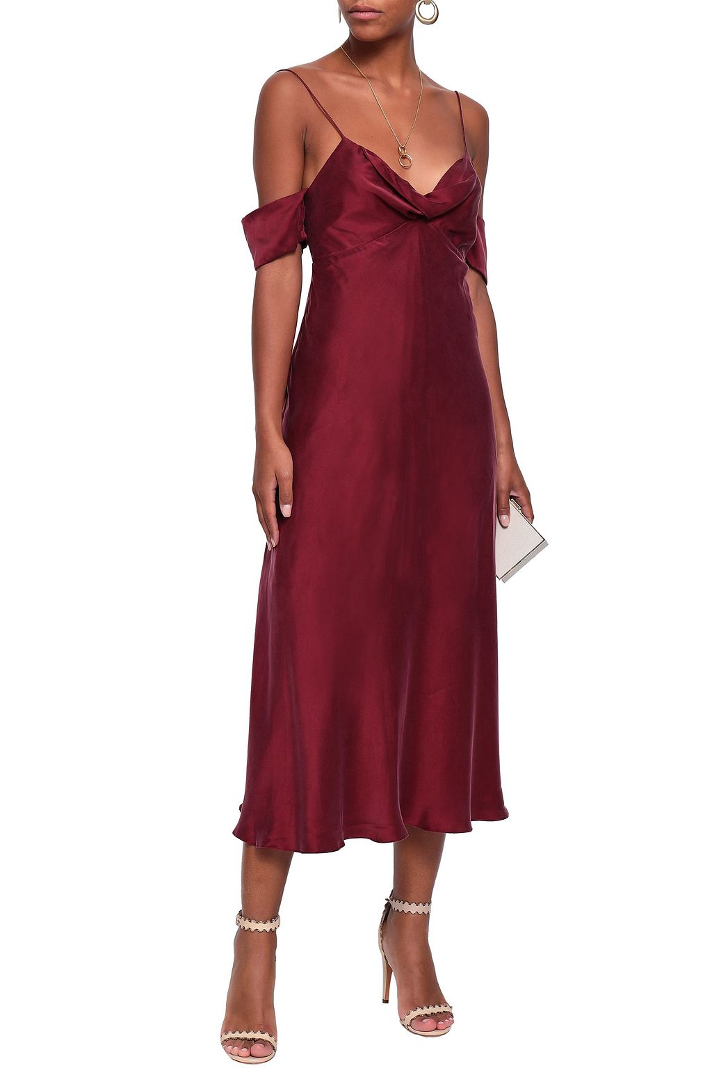 ZIMMERMANN Cold-shoulder washed-silk midi slip dress