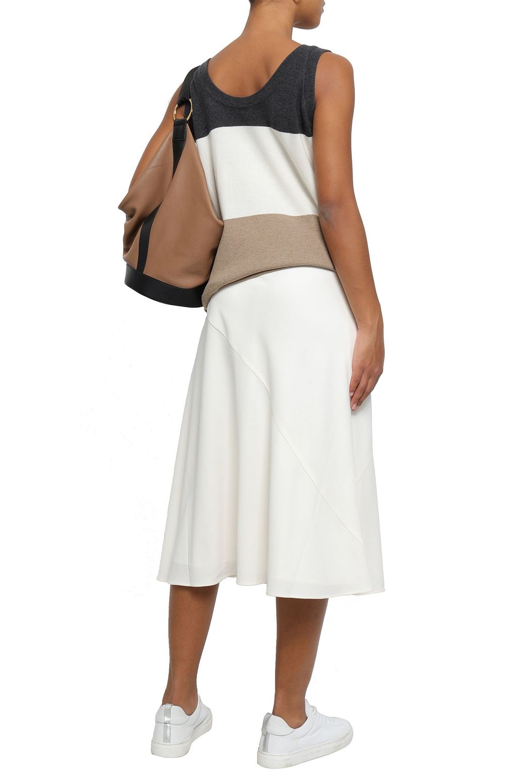 BRUNELLO CUCINELLI Bead-embellished intarsia cashmere tank