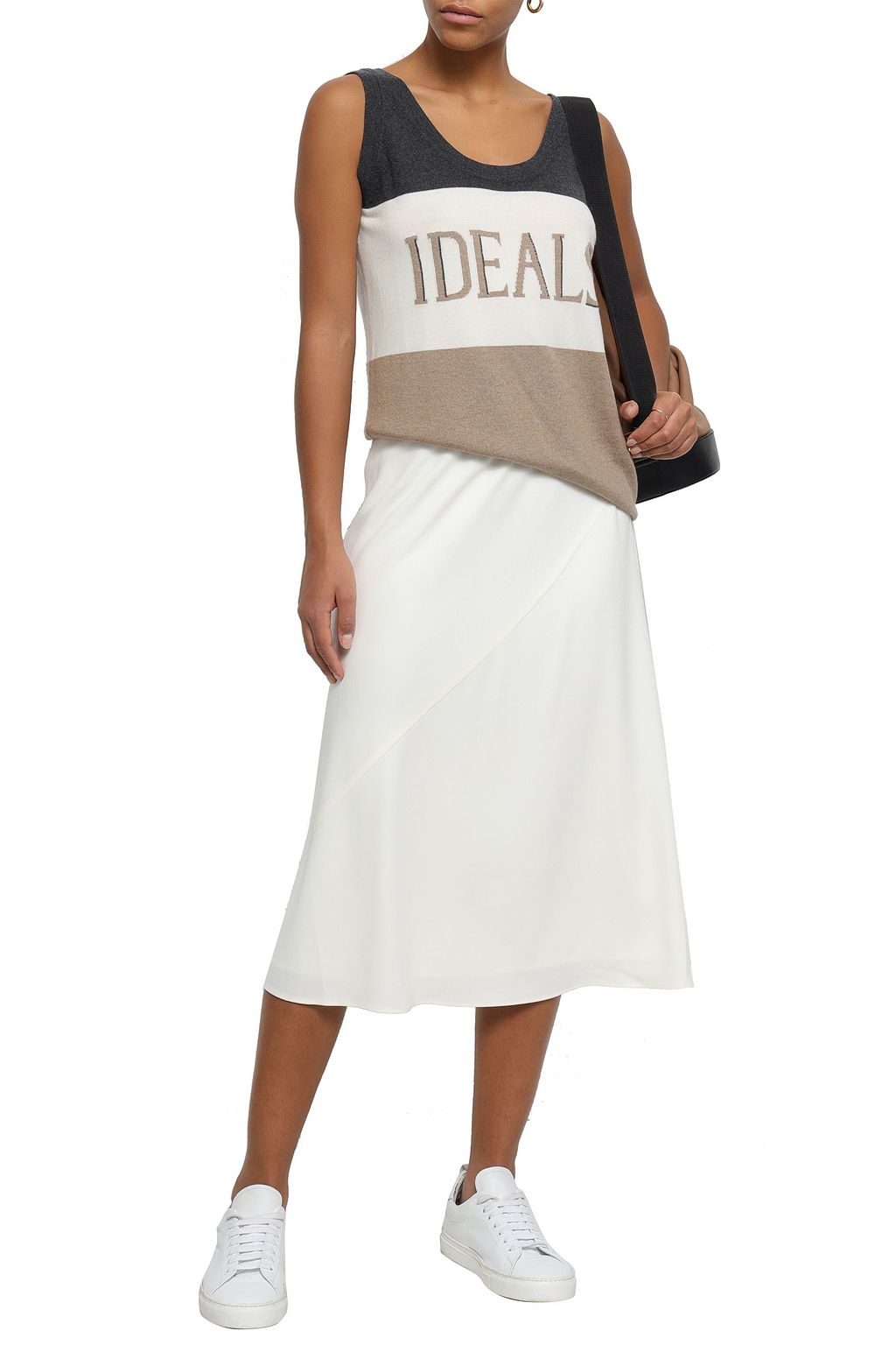 BRUNELLO CUCINELLI Bead-embellished intarsia cashmere tank