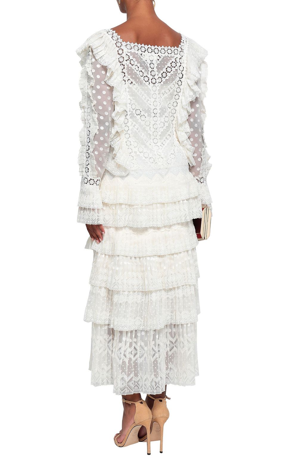 ZIMMERMANN Asymmetric ruffled lace-trimmed fil coupé dress