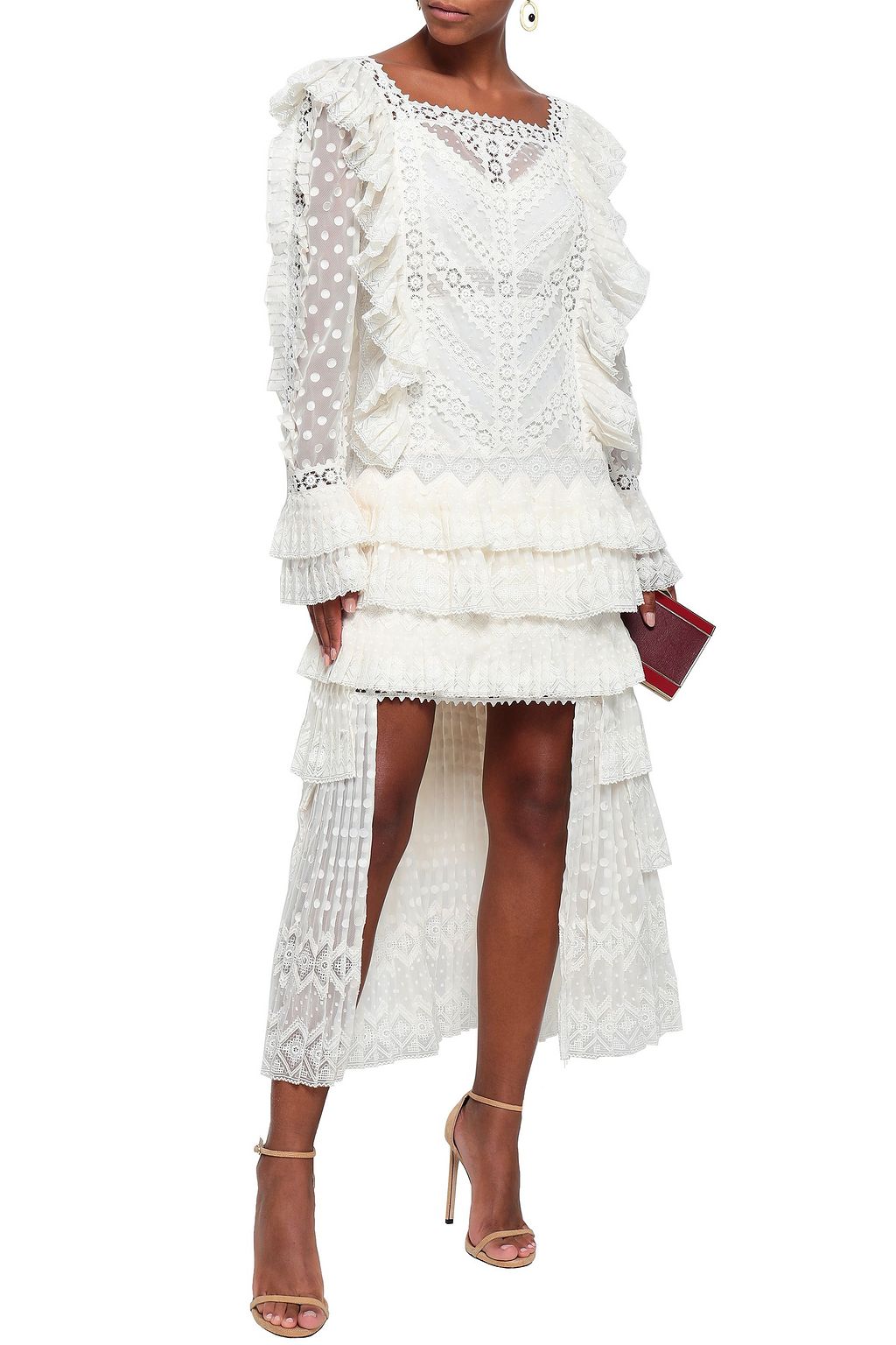 ZIMMERMANN Asymmetric ruffled lace-trimmed fil coupé dress