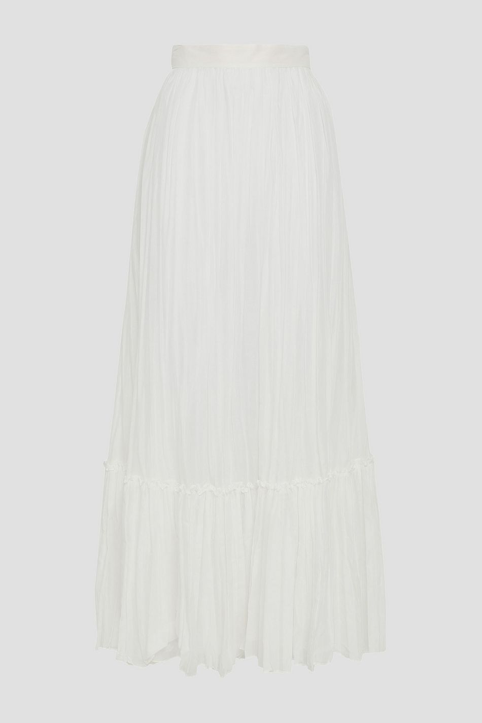 White Pleated cotton-gauze maxi skirt 