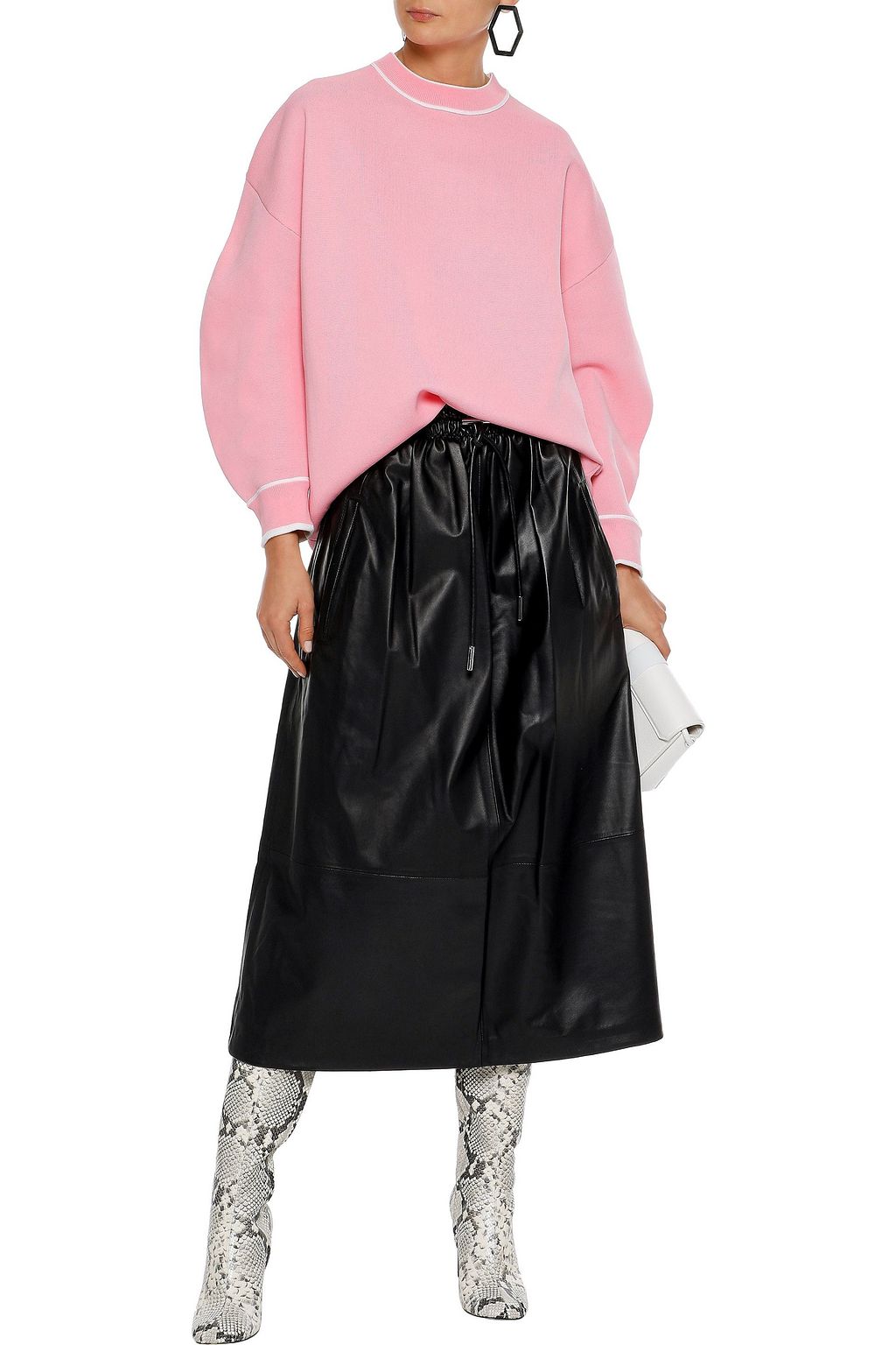 tibi leather midi skirt