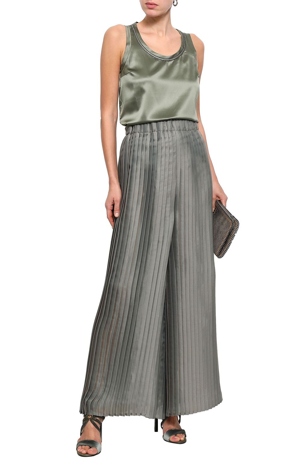 BRUNELLO CUCINELLI Bead-embellished stretch-silk satin top