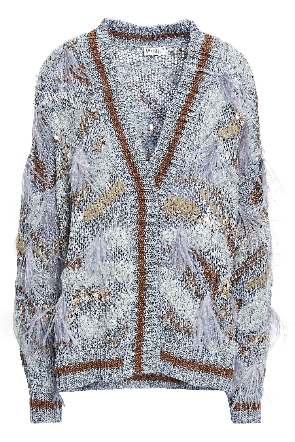 Brunello Cucinelli  グリッターカーディガン Brunello Cucinelli Paillette Linen Open-Knit Zip Cardigan | Neiman