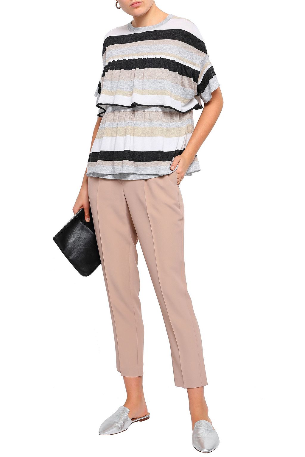 BRUNELLO CUCINELLI Layered striped cashmere-blend top