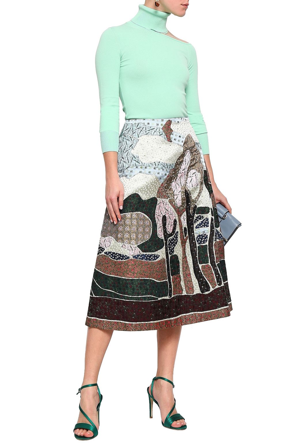 VALENTINO GARAVANI Embellished silk-jacquard midi skirt