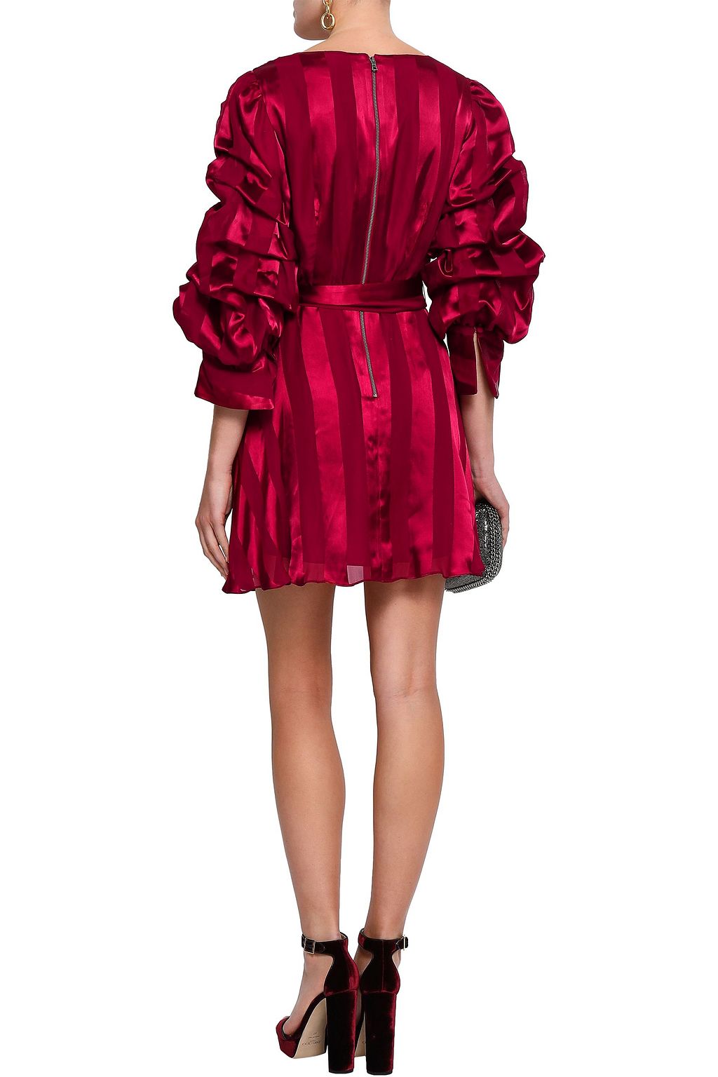 ALICE + OLIVIA Santina wrap-effect striped satin-jacquard mini dress
