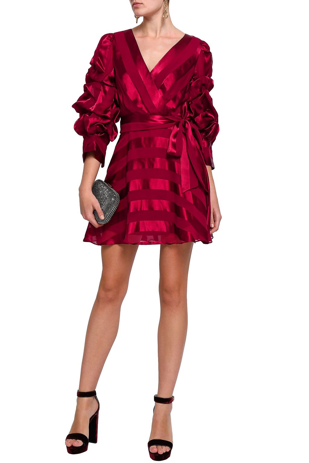 ALICE + OLIVIA Santina wrap-effect striped satin-jacquard mini dress