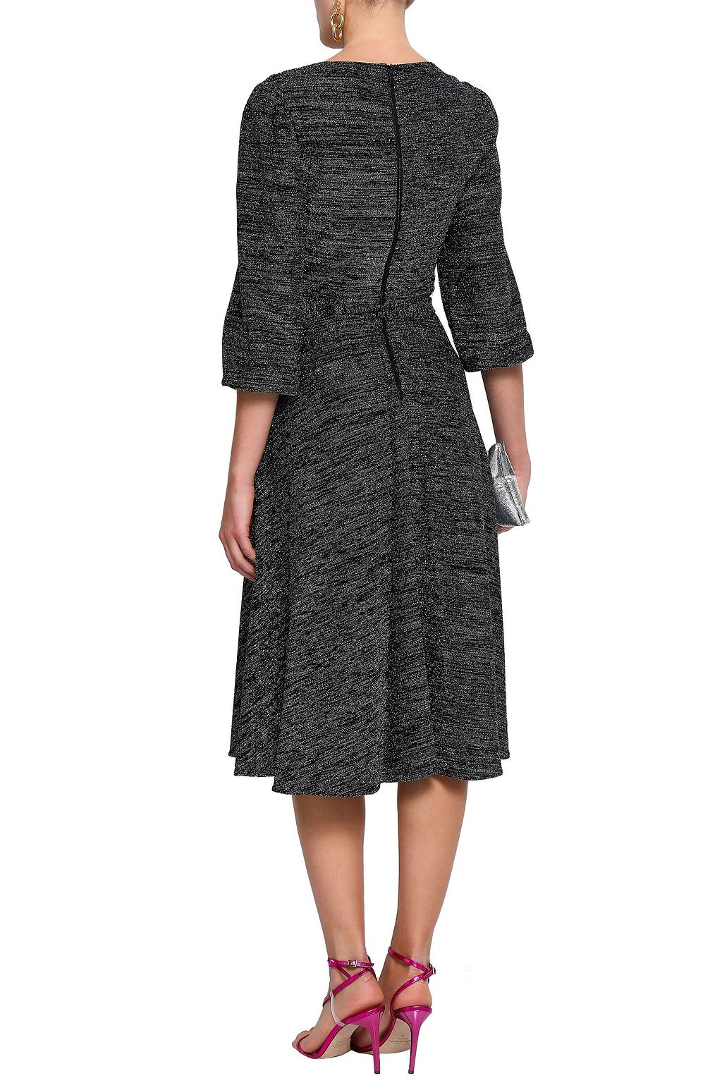 ALICE + OLIVIA Belted metallic stretch-knit dress