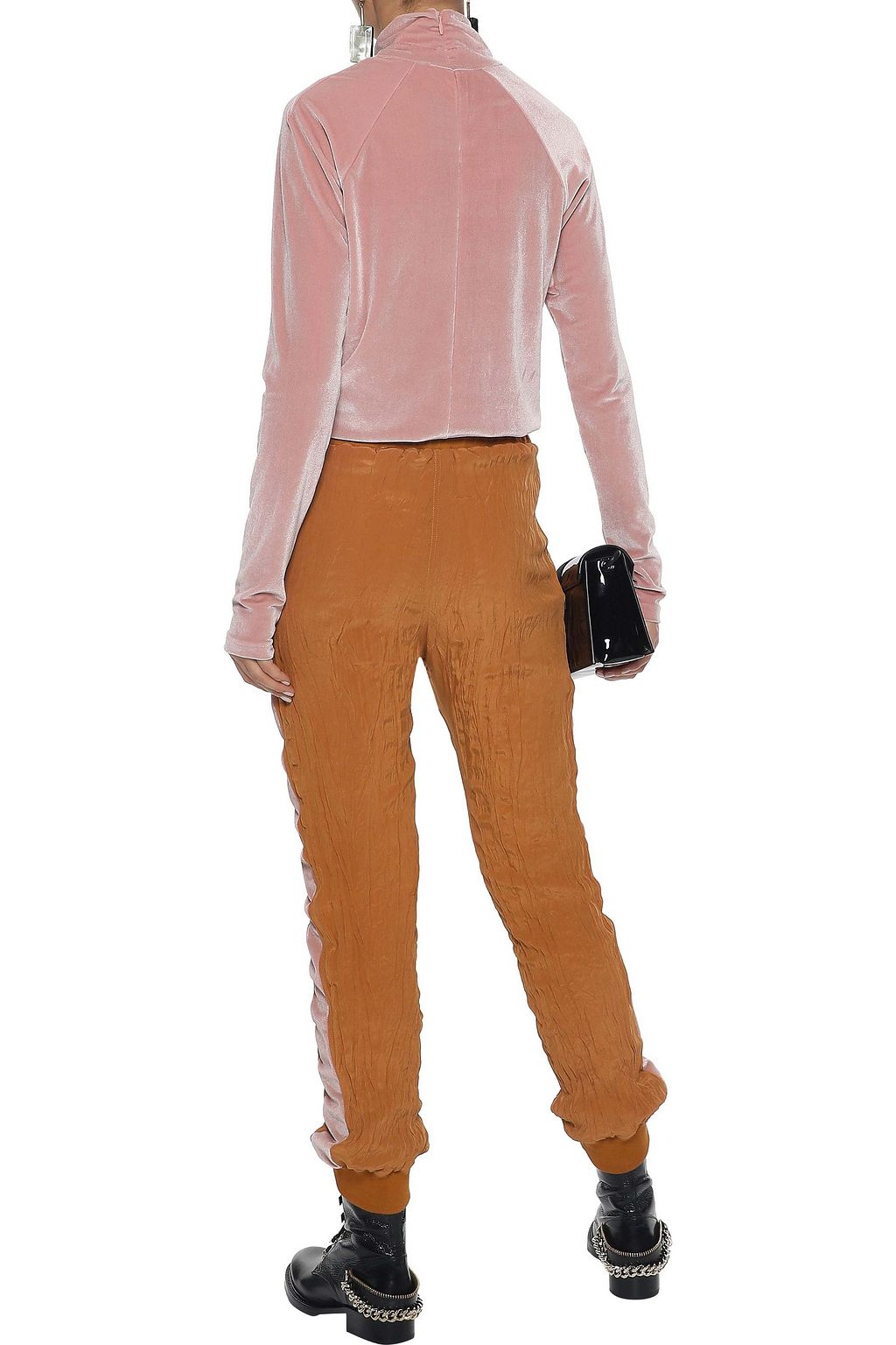 HAIDER ACKERMANN Velvet-trimmed crinkled silk crepe de chine tapered pants