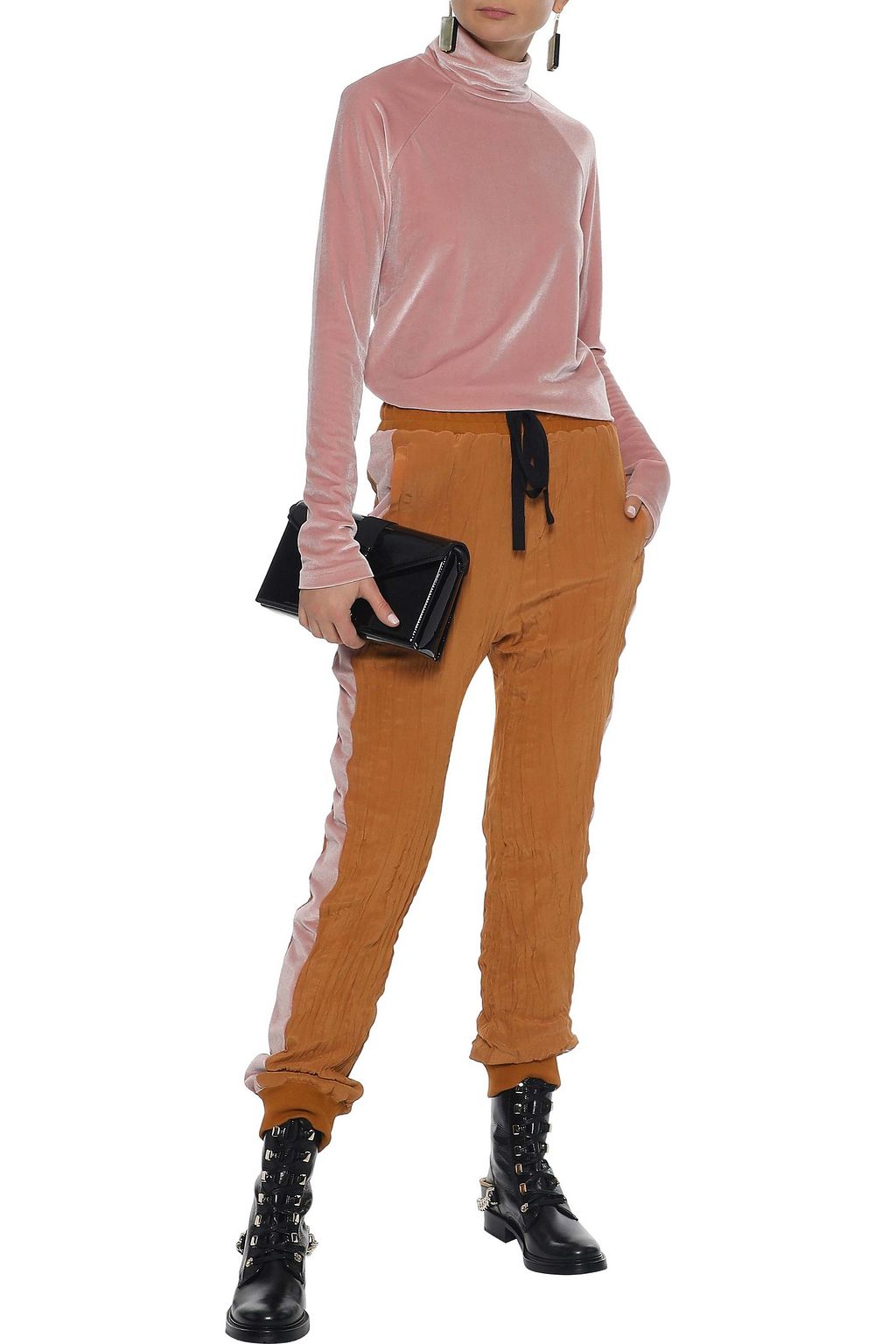 HAIDER ACKERMANN Velvet-trimmed crinkled silk crepe de chine tapered pants