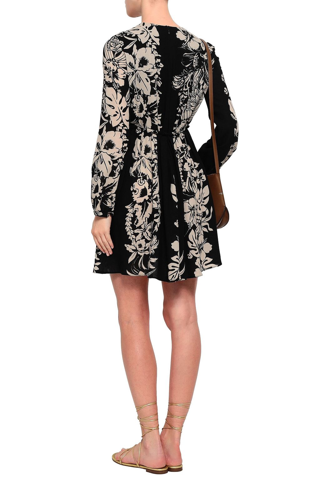 VALENTINO GARAVANI Pleated floral-print wool-crepe mini dress
