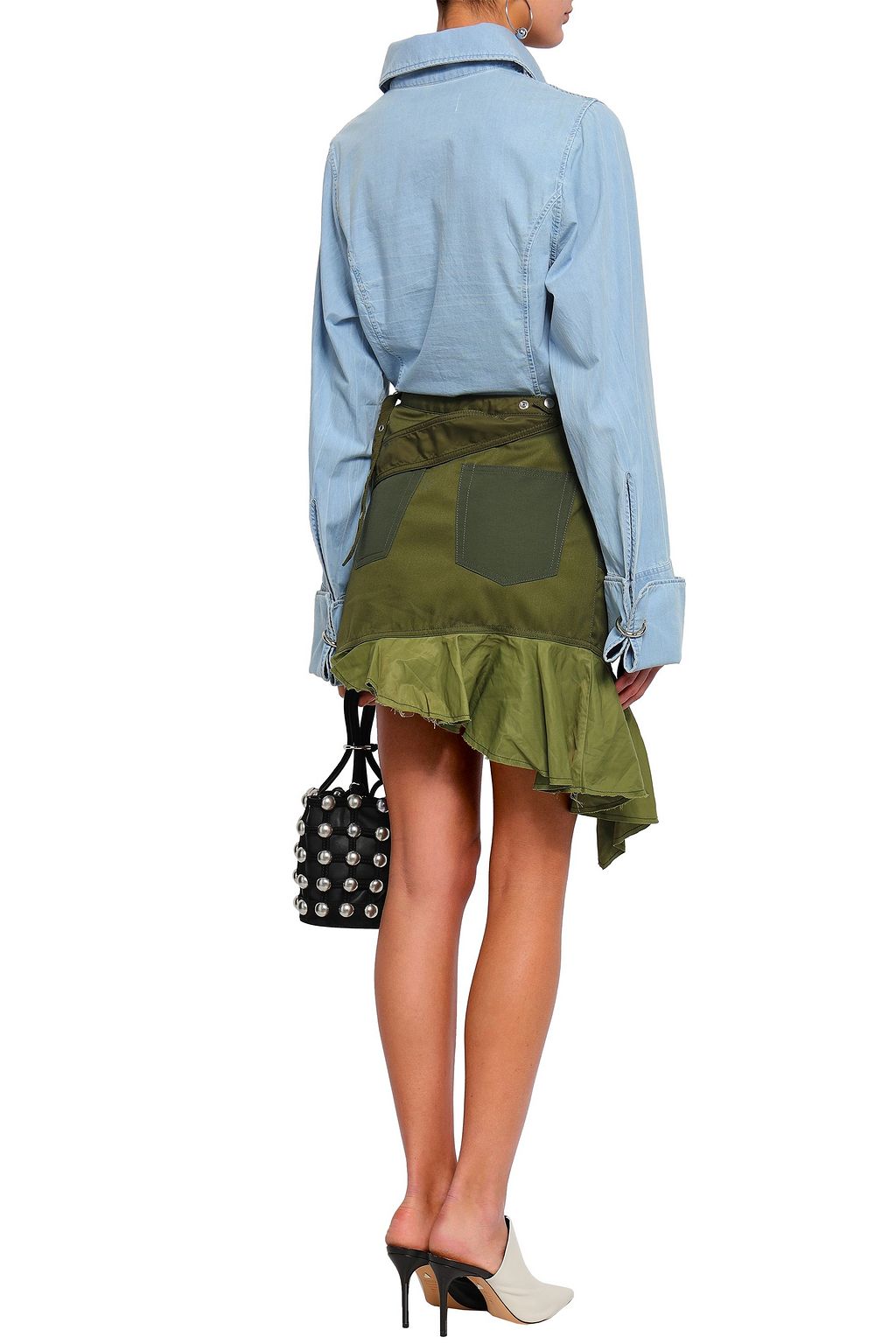 MARQUES' ALMEIDA Embellished satin-trimmed woven mini wrap skirt
