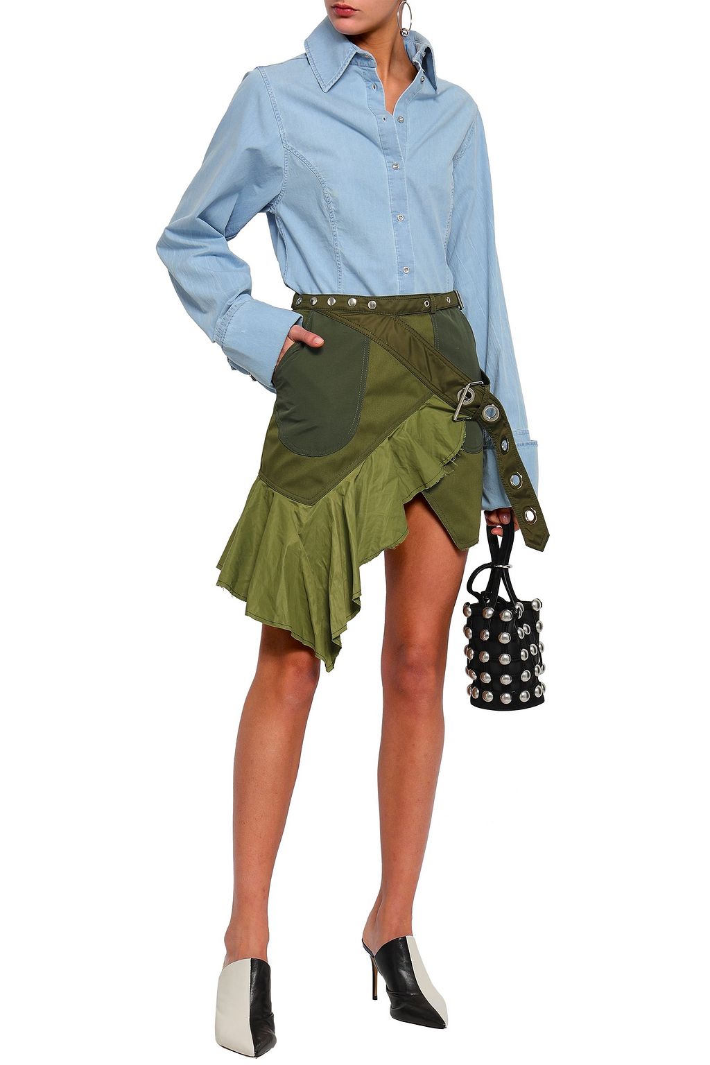MARQUES' ALMEIDA Embellished satin-trimmed woven mini wrap skirt