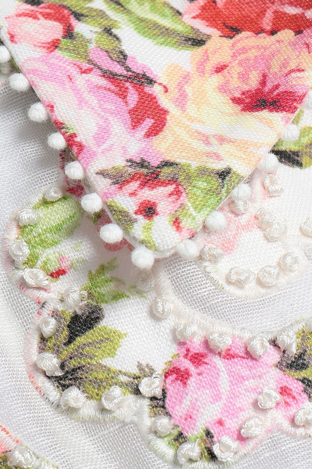 ZIMMERMANN Appliquéd floral-print linen and gauze mini shirt dress