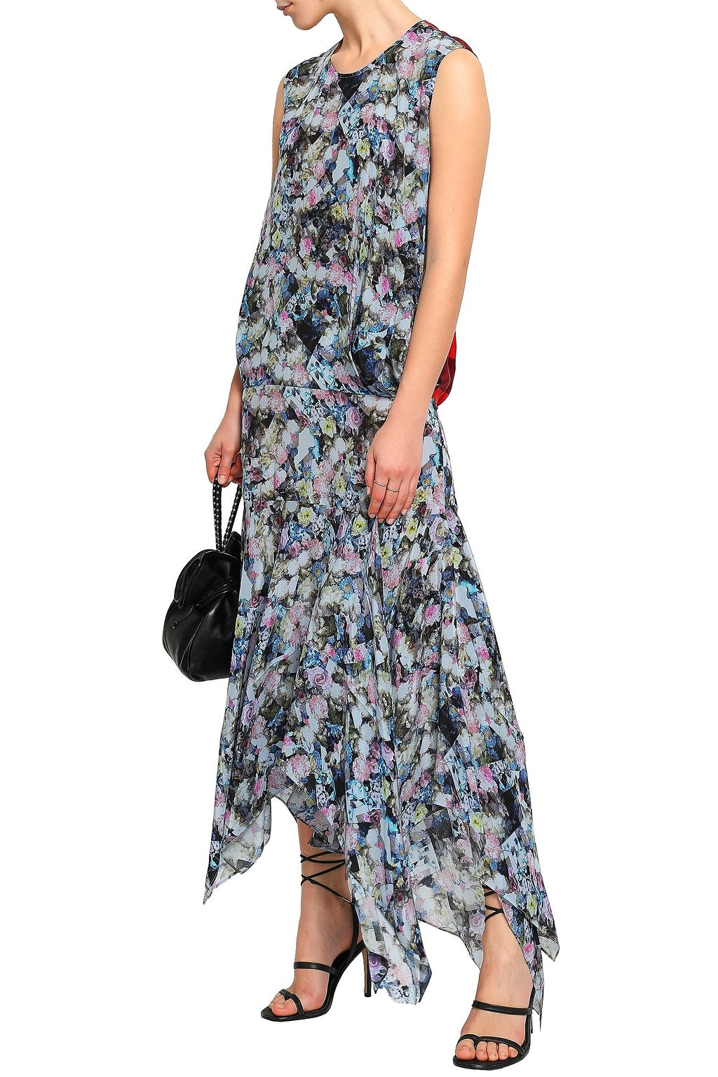 PREEN LINE Flora asymmetric printed crepe de chine midi dress