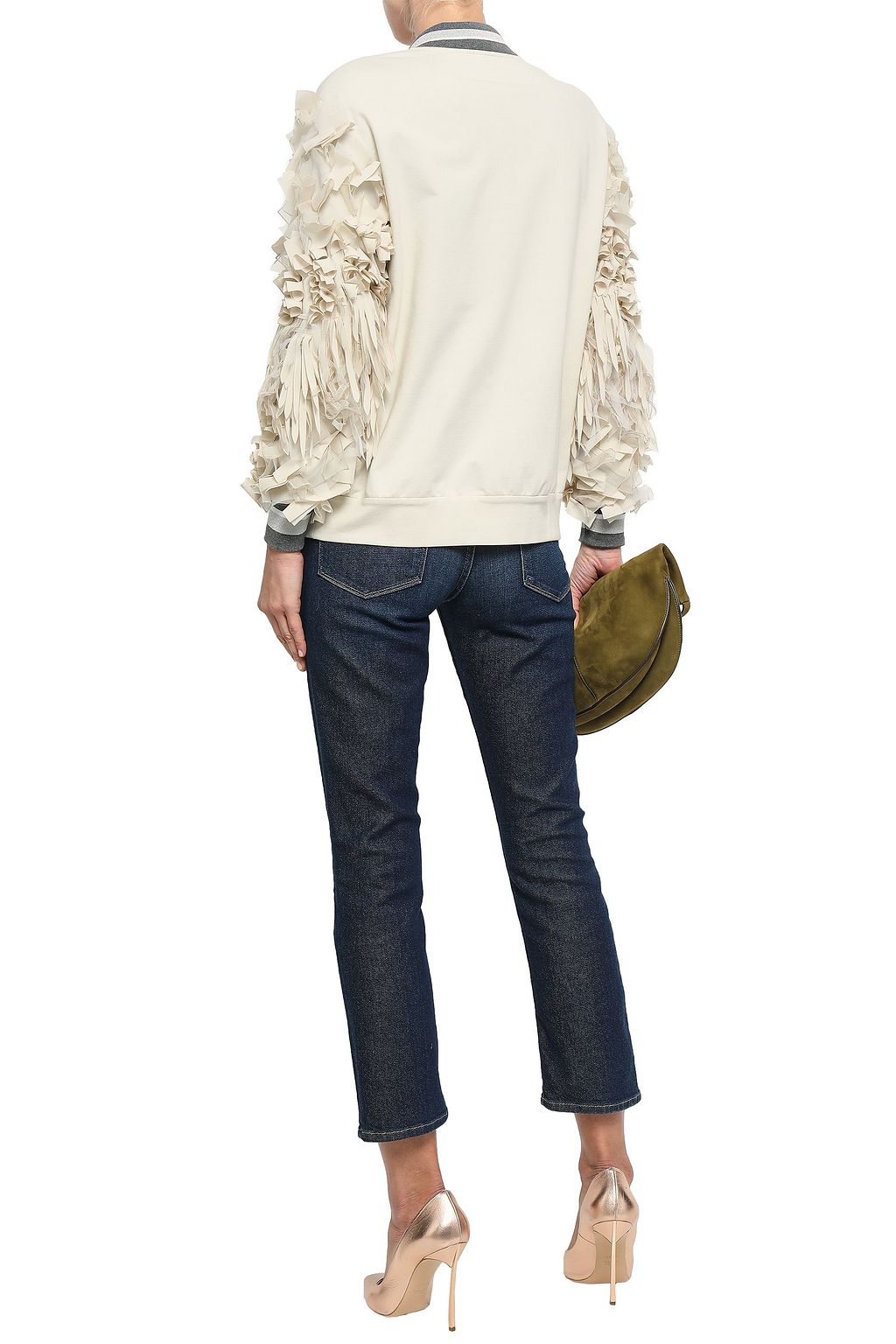 BRUNELLO CUCINELLI Appliquéd French cotton-blend terry bomber jacket