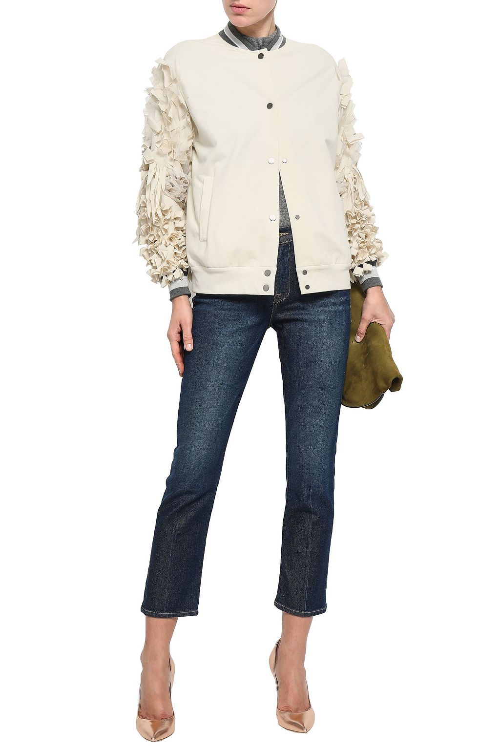 BRUNELLO CUCINELLI Appliquéd French cotton-blend terry bomber jacket