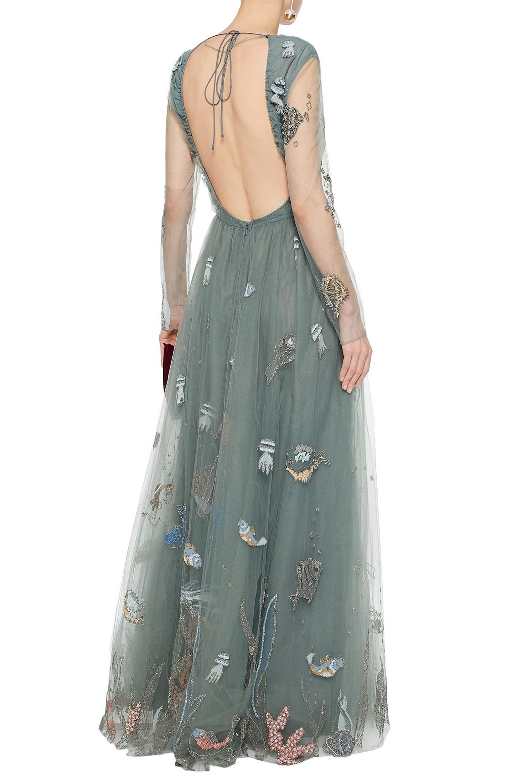 VALENTINO GARAVANI Gathered beaded tulle gown