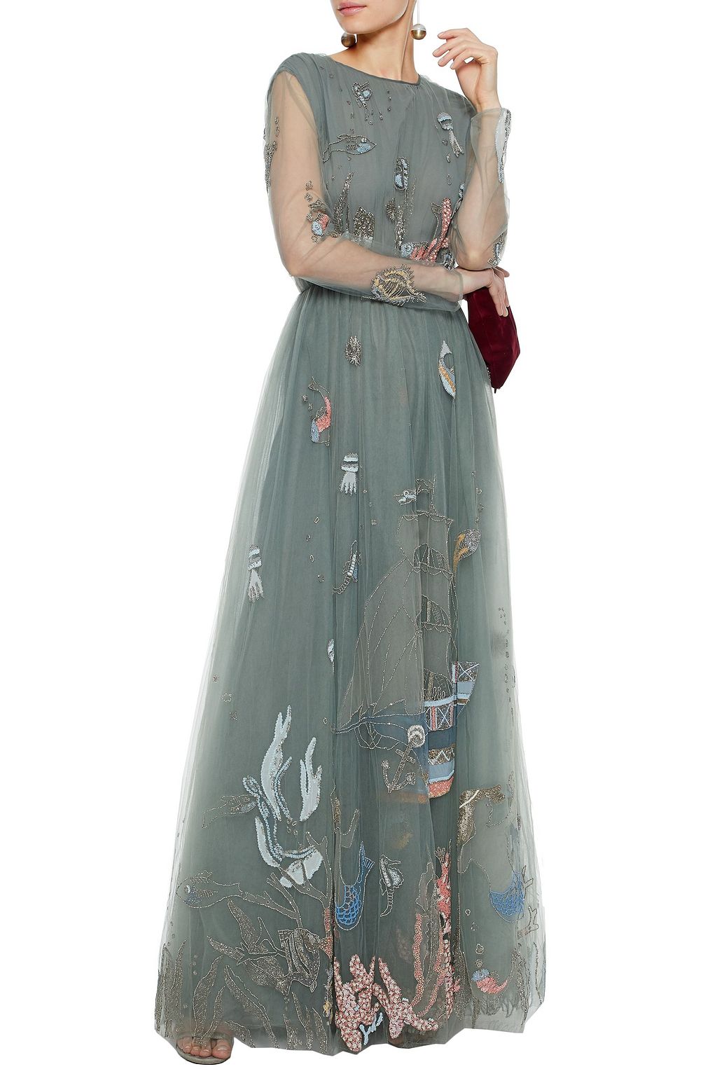 VALENTINO GARAVANI Gathered beaded tulle gown