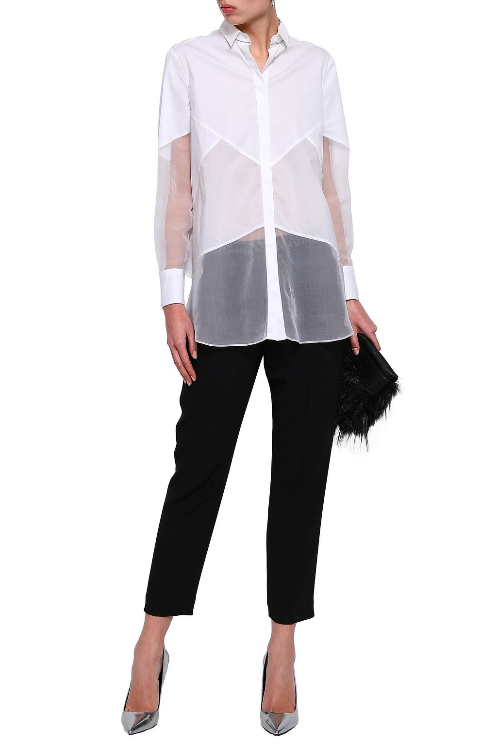 BRUNELLO CUCINELLI Paneled cotton-blend poplin and organza shirt